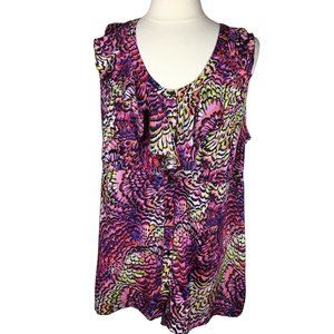 Lane Bryant Woman's 18 Plus Size Tank Top Blouse Floral Button Front Ruffle  F28